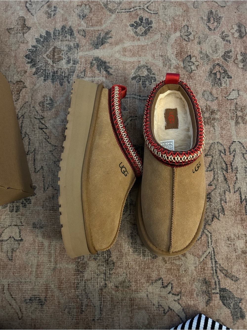 UGG Women’s Tazz Slip-On Platform Clog in Chestnut with Red Trim